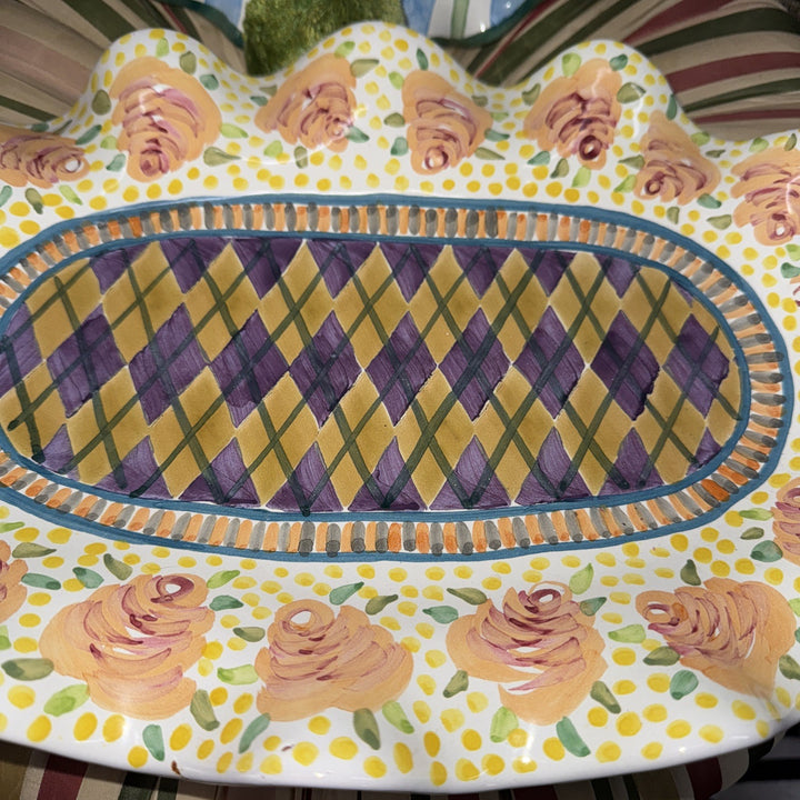 MACKENZIE CHILDS FLUTED Odd Fellows  CERAMIC Platter 16”x11” Retired