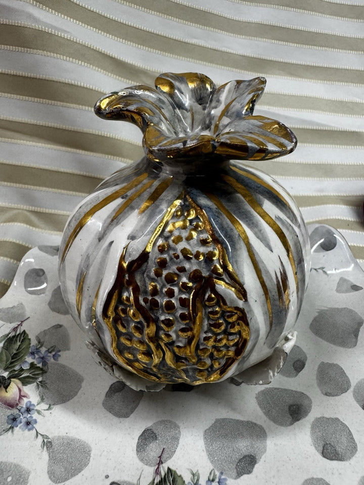 Italian Ceramic Silver painted pomegranate Life Sized- Goes With Mackenzie Child