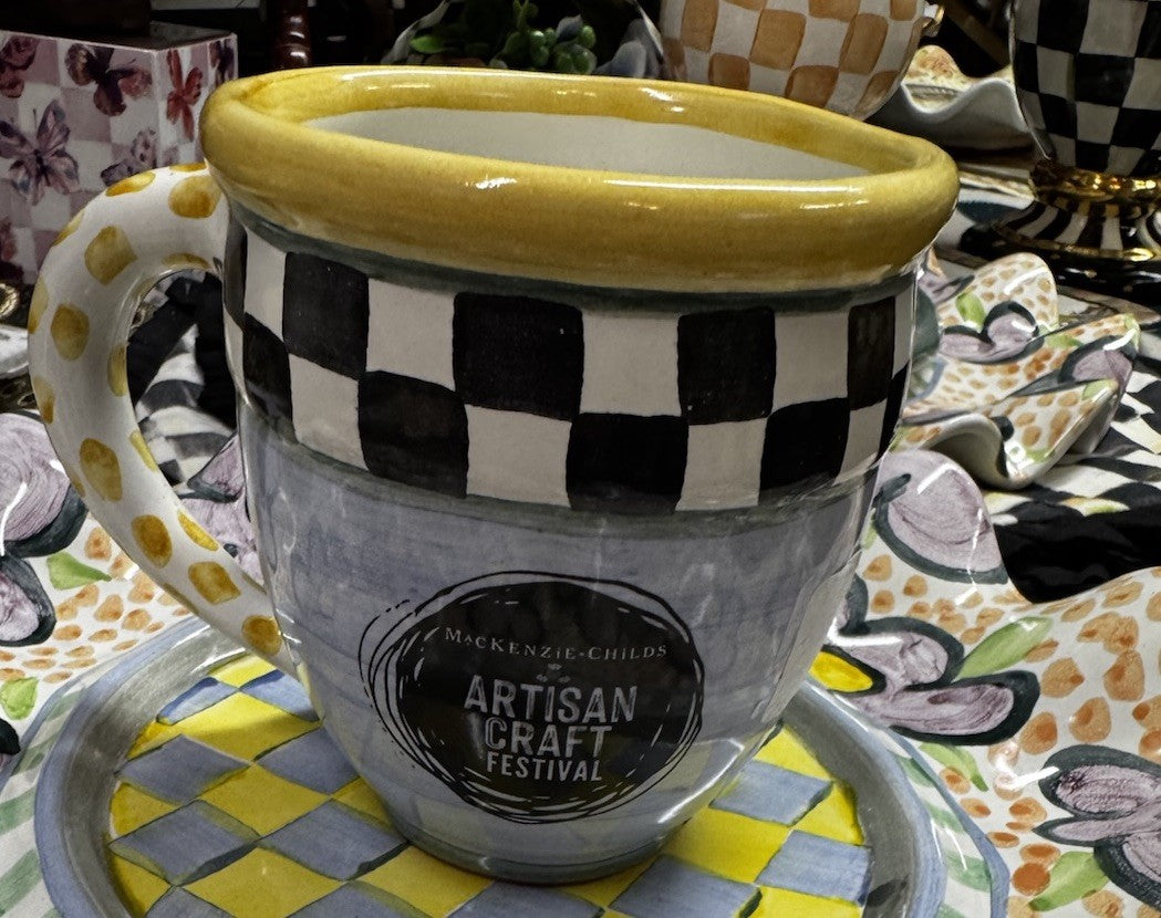 New Set Of 2- MacKenzie Childs Collectible Artisan Craft Festival Ceramic Mugs
