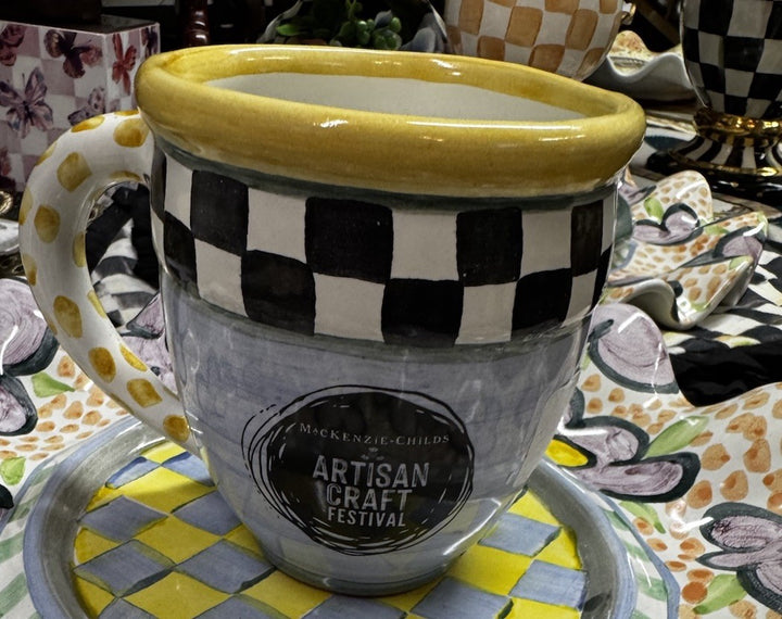 New Set Of 2- MacKenzie Childs Collectible Artisan Craft Festival Ceramic Mugs