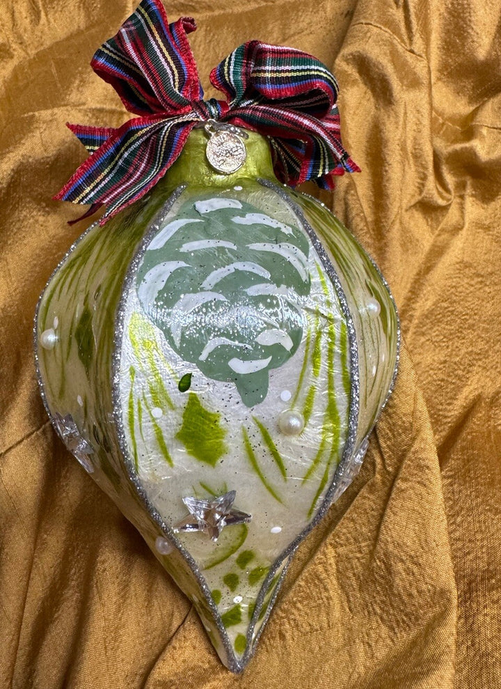 Mackenzie Childs Spruce Capiz Ornaments  Green-1    New No Box
