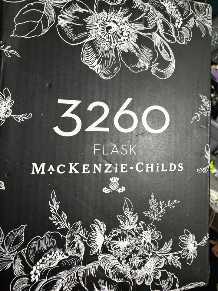 Mackenzie Childs Rosy Check 3260 Gold Flask- New In Box