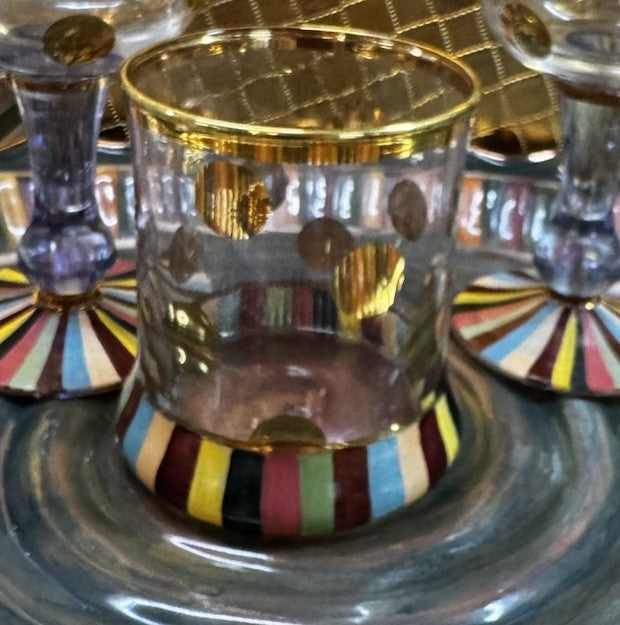 MacKenzie Childs One  Foxtrot Handblown Glass Gold Accent Whiskey  Tumbler