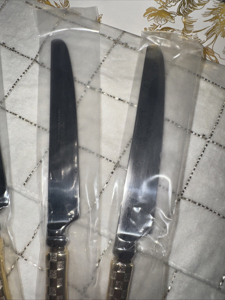 4 Pcs Mackenzie Childs Gold Plated Check Dessert Knife Set New In Box
