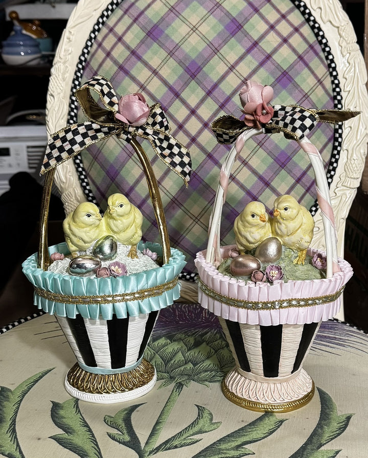 MacKenzie Childs Retired Sweet Shop Pink Chicks Easter Basket- 12” Tall- New