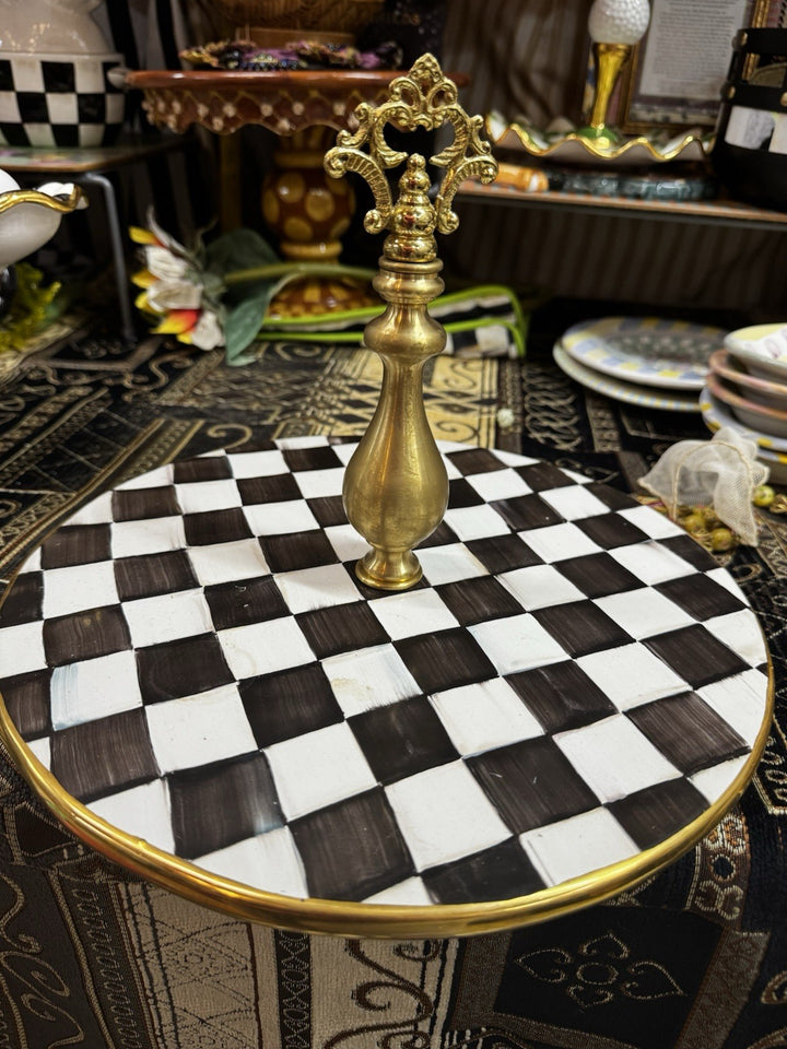 MACKENZIE CHILDS COURTLY CHECK CERAMIC Gold  CHEESE COURSE New-retired