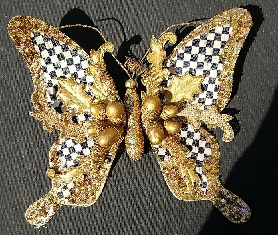 Mackenzie Childs Butterly Clips Set Of 2 Gold & Silver Courtly Check Retired