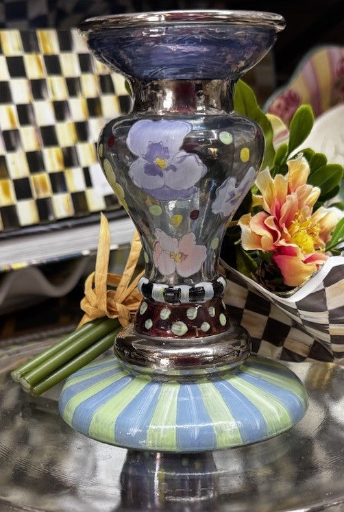 MacKenzie Childs One Circus Pansy Glass Candlestick Candle Holder- Retired