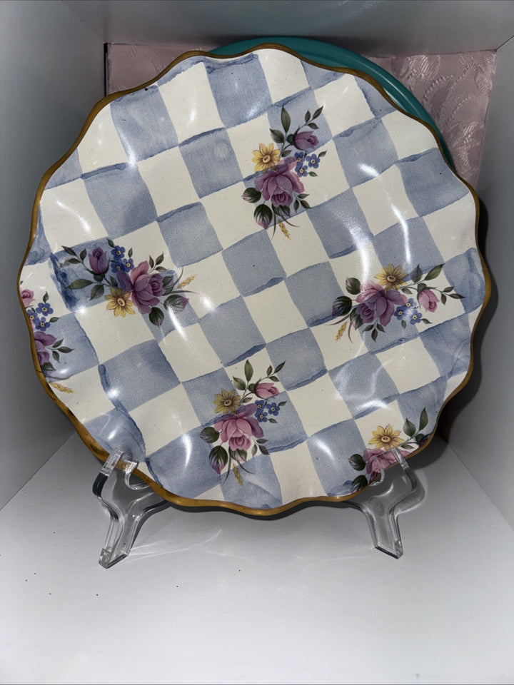Mackenzie Childs Blue Honeymoon Morning Glory 9" Fluted Dessert Plate 1996