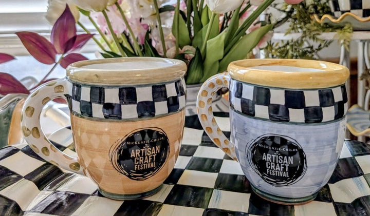 New Set Of 2- MacKenzie Childs Collectible Artisan Craft Festival Ceramic Mugs