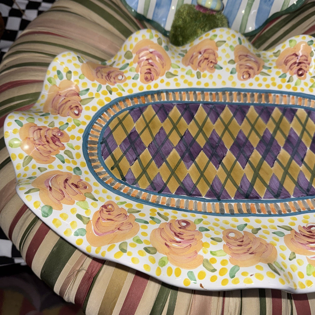 MACKENZIE CHILDS FLUTED Odd Fellows  CERAMIC Platter 16”x11” Retired