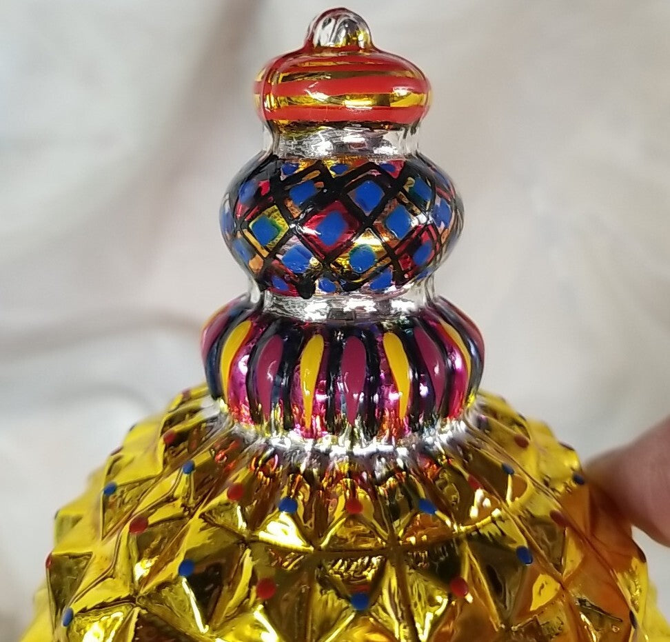 Mackenzie Childs Russian Jewel Courtly Check Yellow Ornament Glass