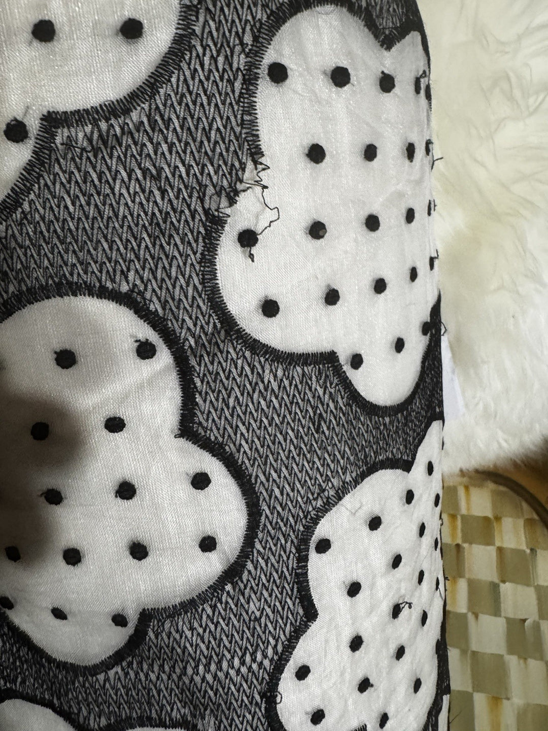 MacKenzie Childs Vintage Silk Large Bolster Pillow Black And Beige  Flower Read