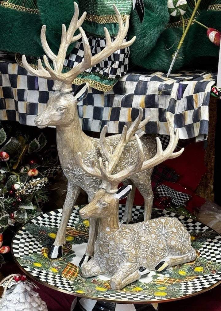 Mackenzie Childs Farmhouse Holiday Block Print Deer - Set Of 2- Nib