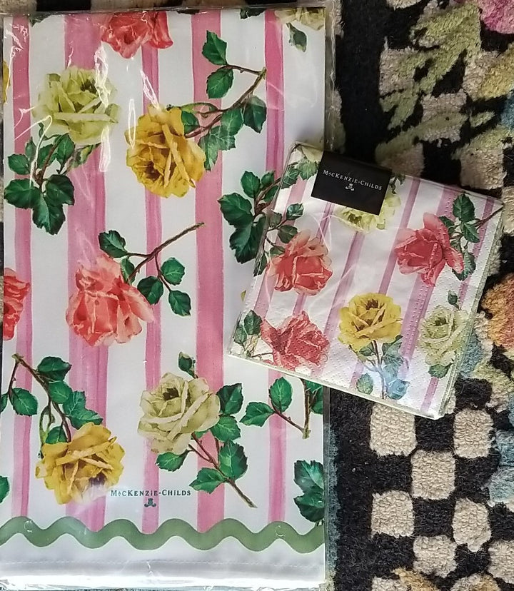 MacKENZIE CHILDS Garden Gala  DISH TOWEL W/matching Cocktail Paper Napkins