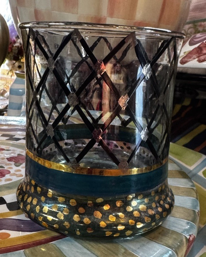 1- Vintage Mackenzie Childs Circus Old Fashioned Glasses Lattice