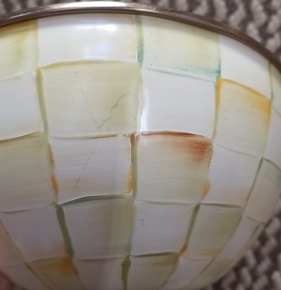 Mackenzie Childs Parchment  Enamel Small 7.5” X3.5” Everyday  Bowl Retired