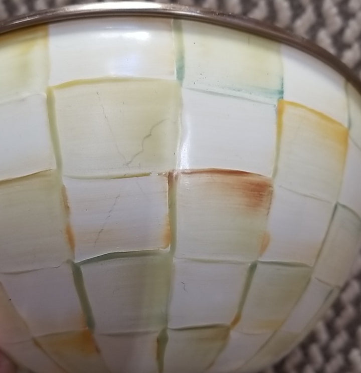 Mackenzie Childs Parchment  Enamel Small 7.5” X3.5” Everyday  Bowl Retired