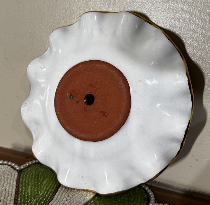 Mackenzie Childs Parchment Check Ceramic 7” Plate Fluted With Hole