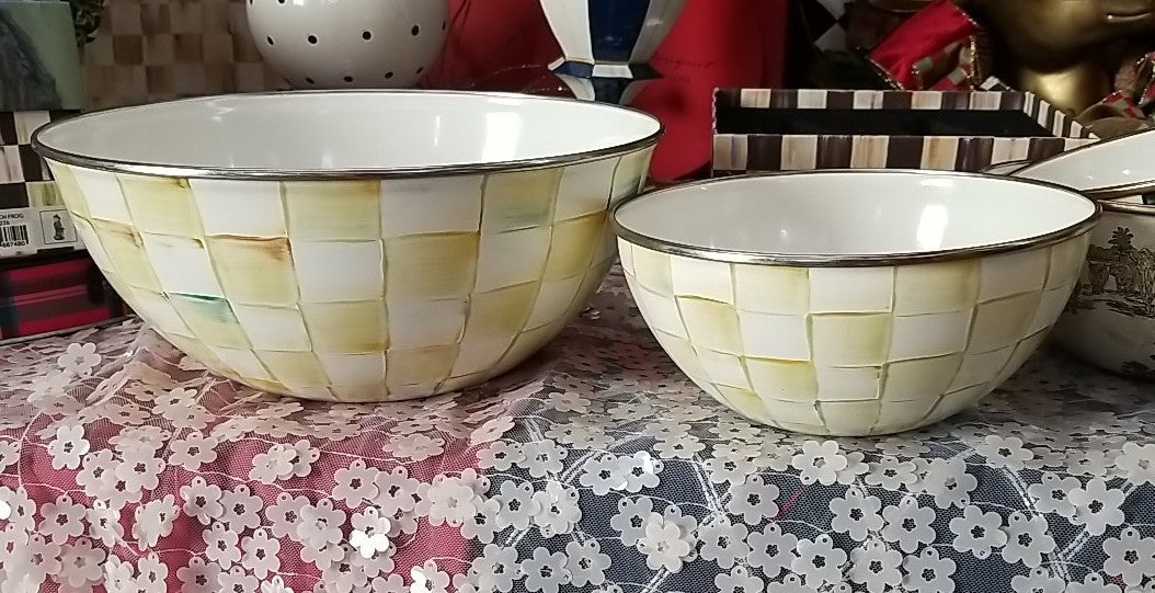 Mackenzie Childs Parchment  Enamel Small 7.5” X3.5” Everyday  Bowl Retired