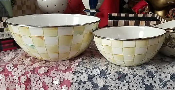 Mackenzie Childs Parchment  Enamel Small 7.5” X3.5” Everyday  Bowl Retired