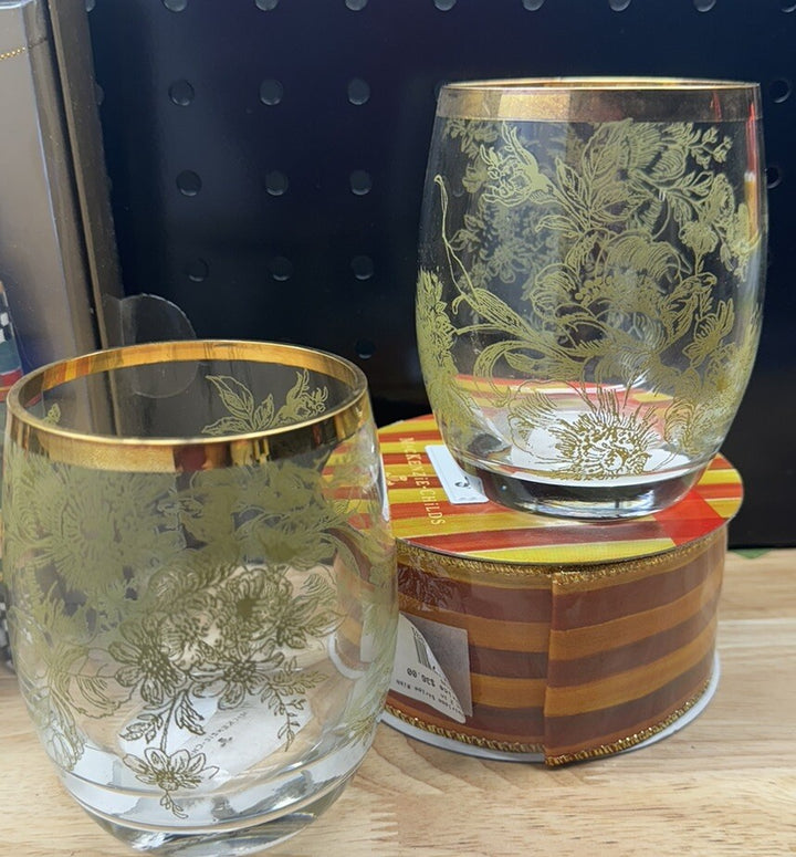 Mackenzie childs One Blooming 12 Oz  Tumbler- Glass Retired On Glass- New