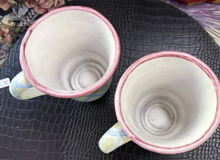 MacKenzie Childs  set Wallcourt Maddox  Footed Mug  - 12 Oz- Retired Used Defect