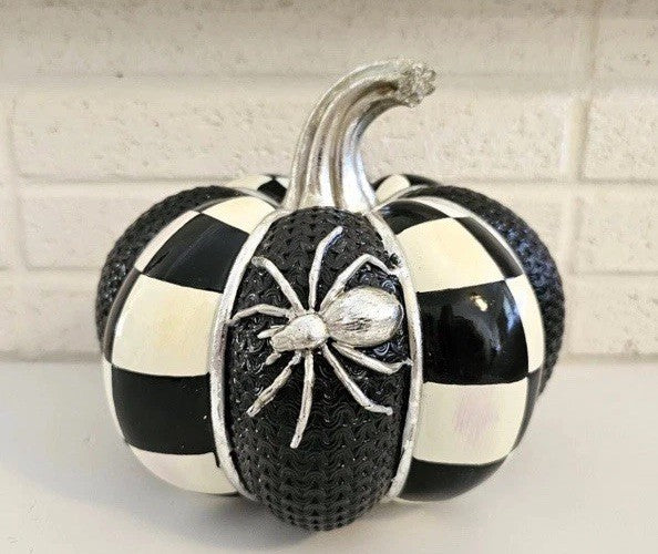 Mackenzie Childs SPELLBOUND SPIDER  Courtly Check PUMPKIN 7” New In Box