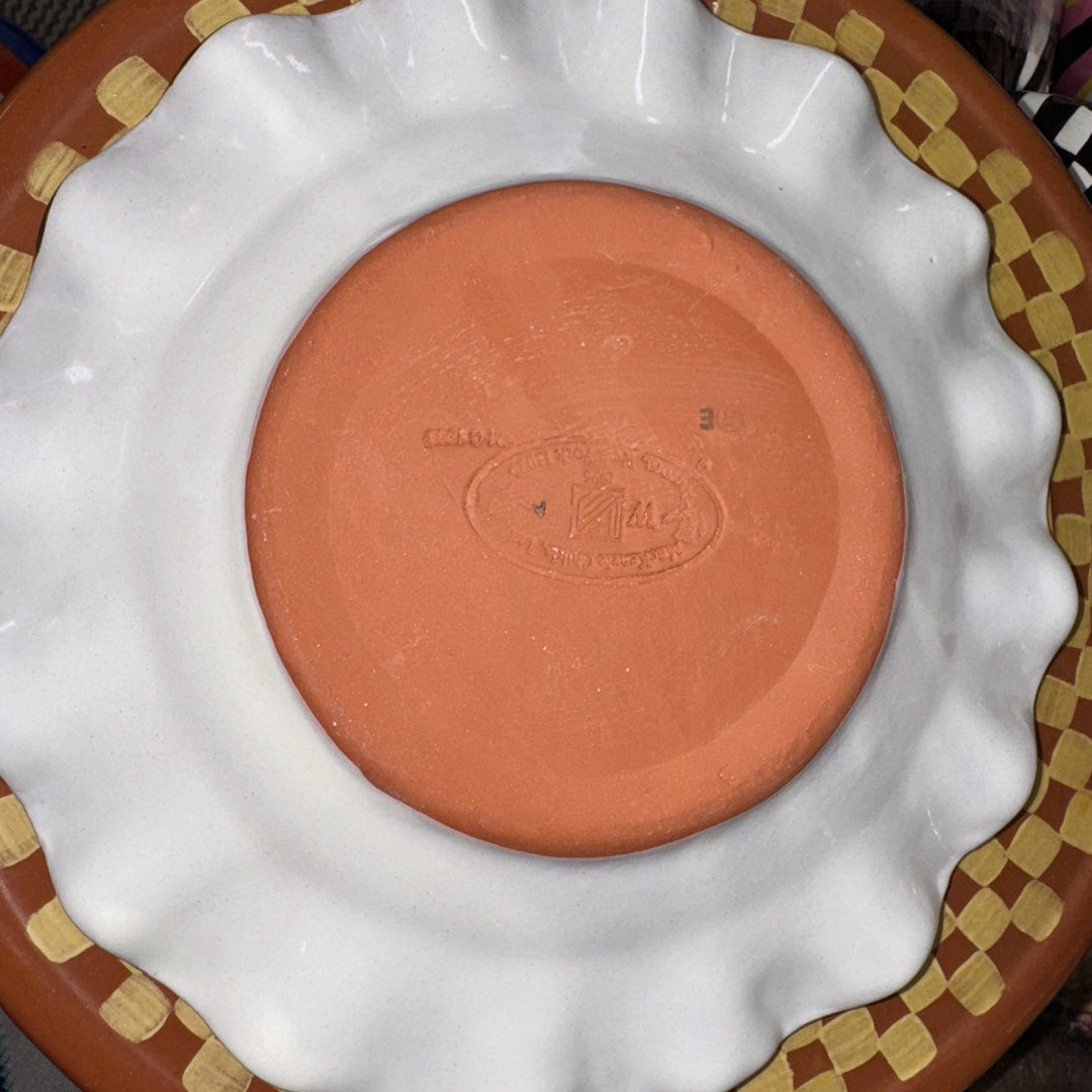 9” Mackenzie Childs Fluted Lemon Curd Yellow  Honeymoon Salad  Plate With Gold