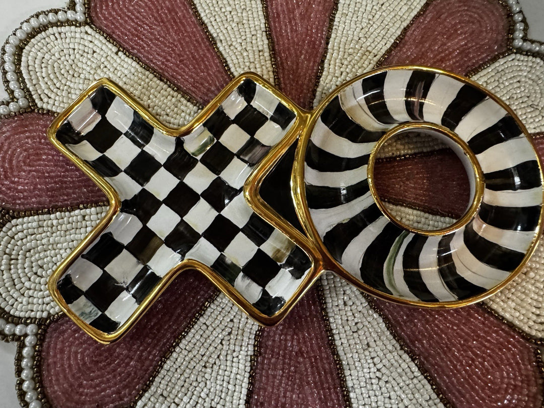 New MacKenzie Childs Courtly Check XO Trinket  Plate Ceramic Made In Aurora