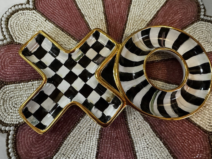 New MacKenzie Childs Courtly Check XO Trinket  Plate Ceramic Made In Aurora