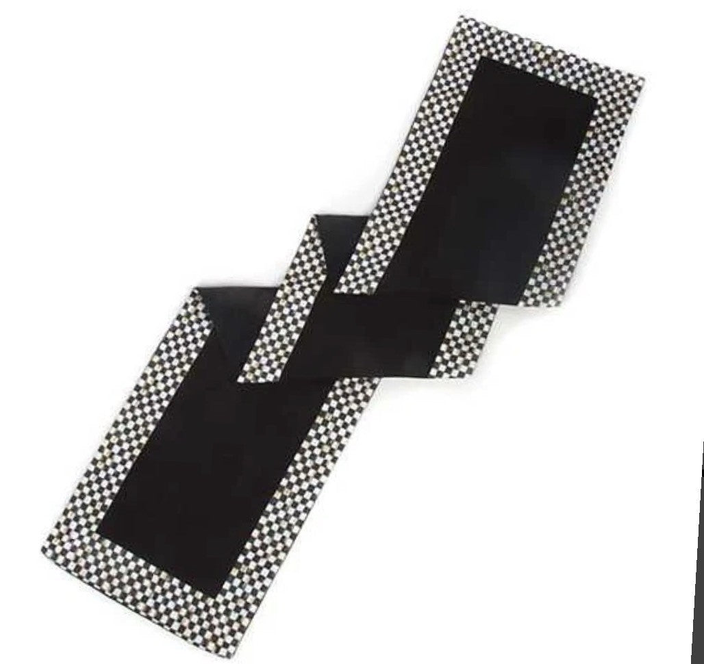Mackenzie Childs Courtly Check  Black 72" Table Runner Excellent