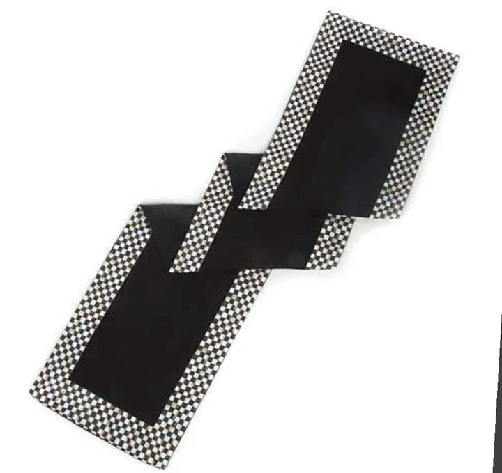 Mackenzie Childs Courtly Check  Black 72" Table Runner Excellent