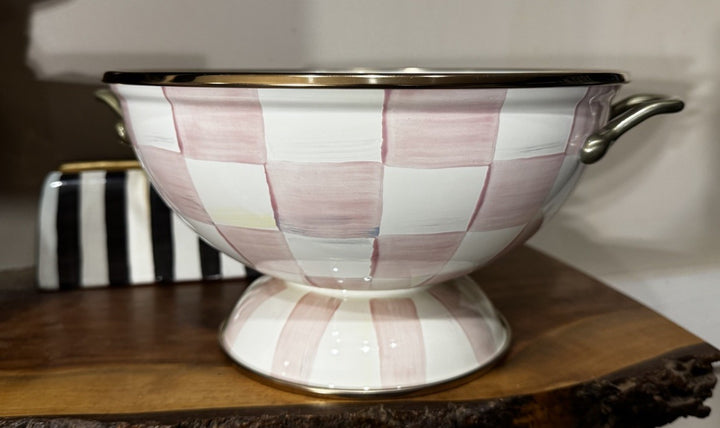 MacKenzie-Childs Rosy Check Almost Everything Bowl Enamel New!