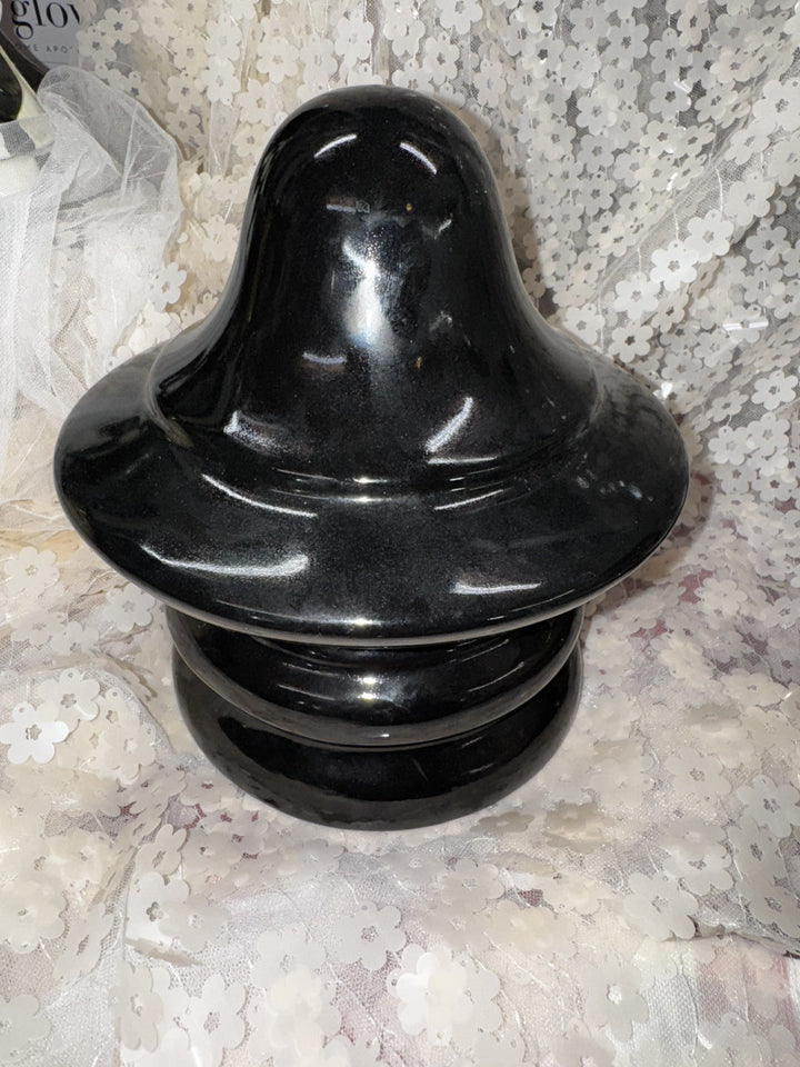 MacKenzie Childs  Tuffet Bench Ceramic  Finial Pottery Leg Black 9” Tall