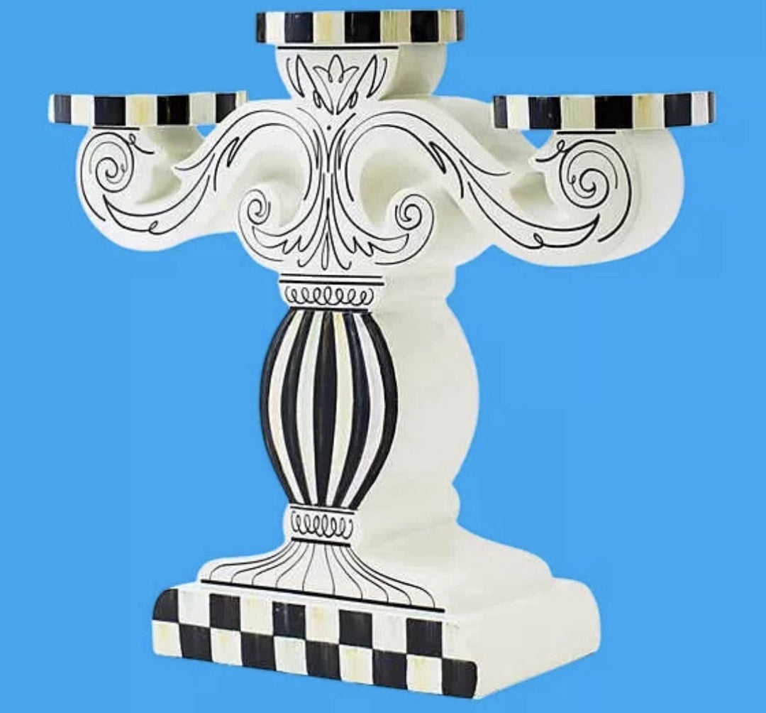 New Mackenzie Childs Doodles 3 Pillar Candelabra Retired