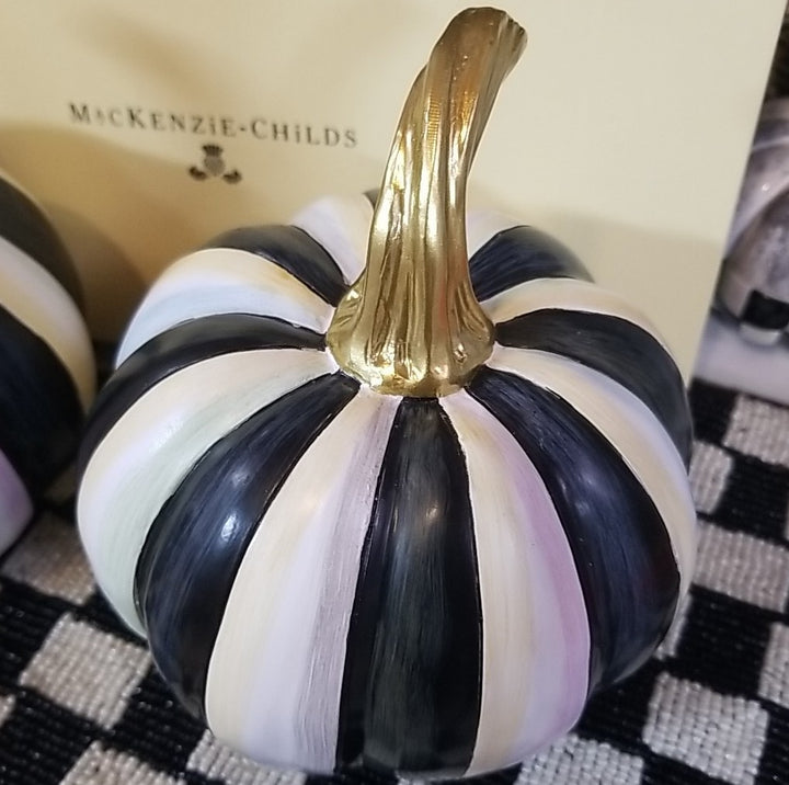 Mackenzie Childs Courtly Striped Mini Pumpkin- Black And White- New