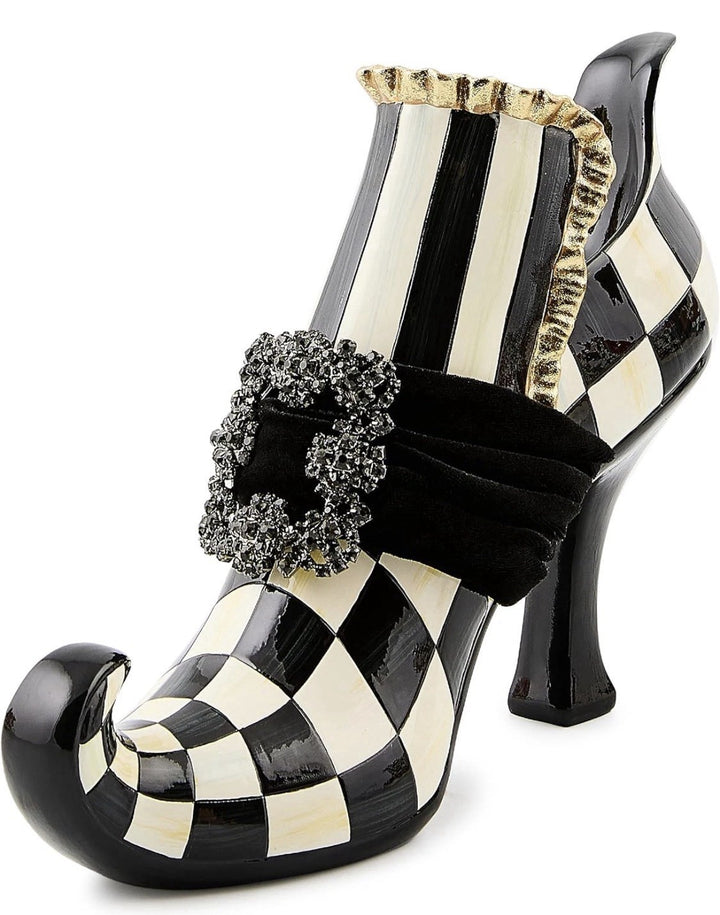 MACKENZIE-CHILDS Resin Witch’S Shoe Figurine, Black-And-White Courtly Check