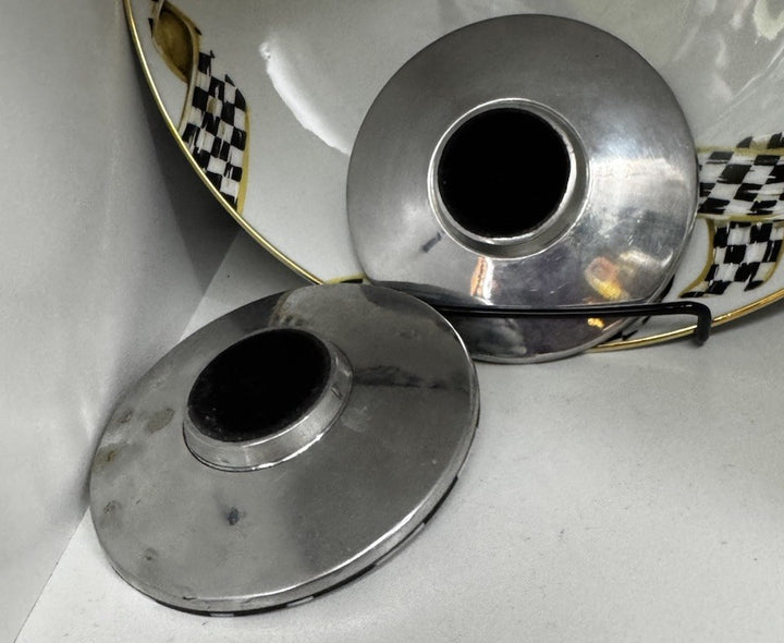 Mackenzie Childs Round Candle Holders Black & Pearlized  - Set Of 2- Retired