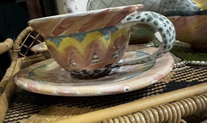 Mackenzie Childs Taylor Kukenhoff  Cup And Saucer  Ceramic
