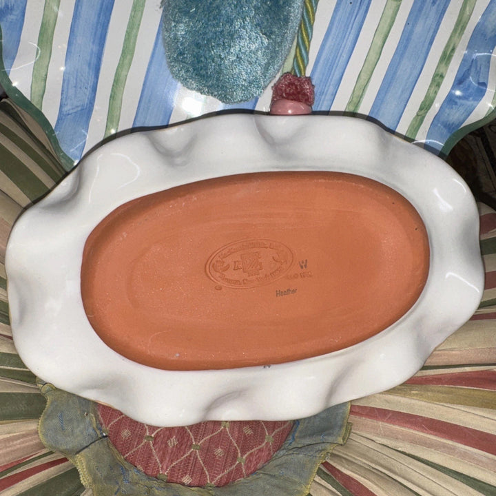 Mackenzie Childs Ceramic Taylor Heather  Check Fluted Oval Platter 6” X 9” 1996