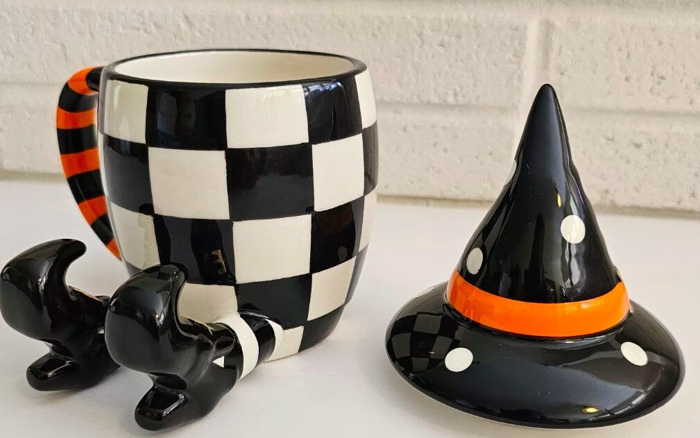 NEW MacKenzie Childs WITCHES BREW LIDDED MUG Ceramic - Nib
