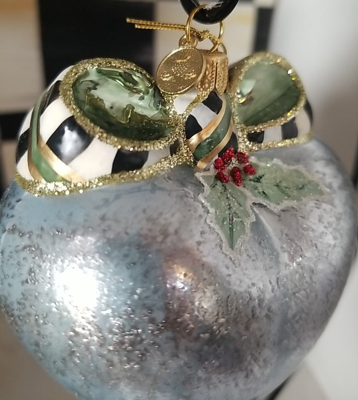 Mackenzie Childs Farmhouse Holiday Heart Glass Ornament NIB