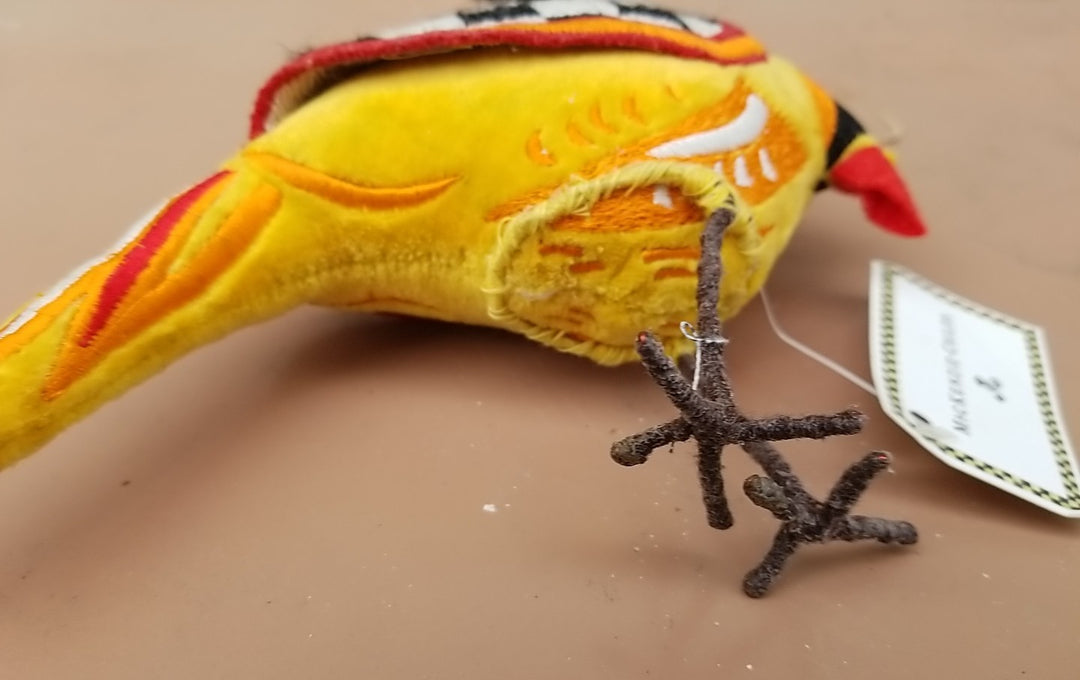 MACKENZIE CHILDS Courtly Check Yellow Fabric  Bird 8” Long And 6” Tall