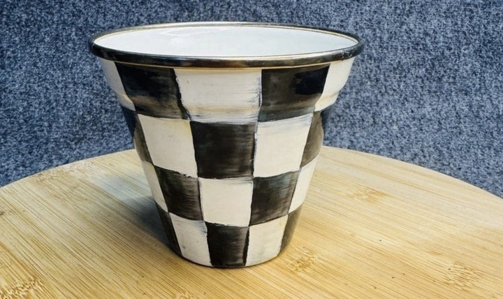 MacKenzie-Childs Courtly Check Ceramic Flower Pot Planter 5" Hand Painted Decor