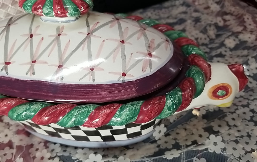 Retired  Mackenzie Childs Chicken Casserole  Dish With Lid - Ceramic- Read