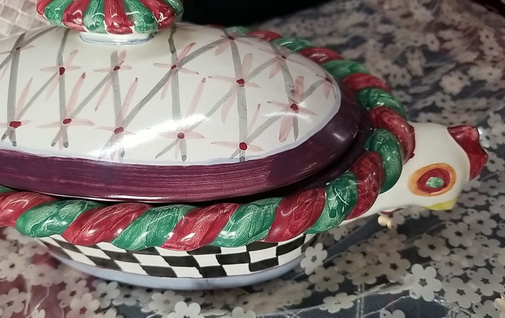 Retired  Mackenzie Childs Chicken Casserole  Dish With Lid - Ceramic- Read