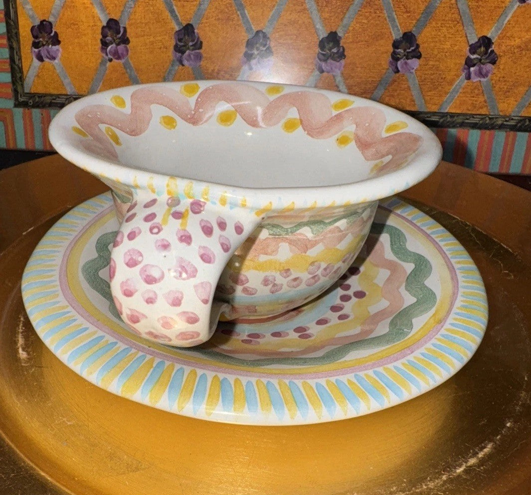 Victoria & Richard Era Mackenzie Childs Taylor Aurora  Cup And Saucer 1988