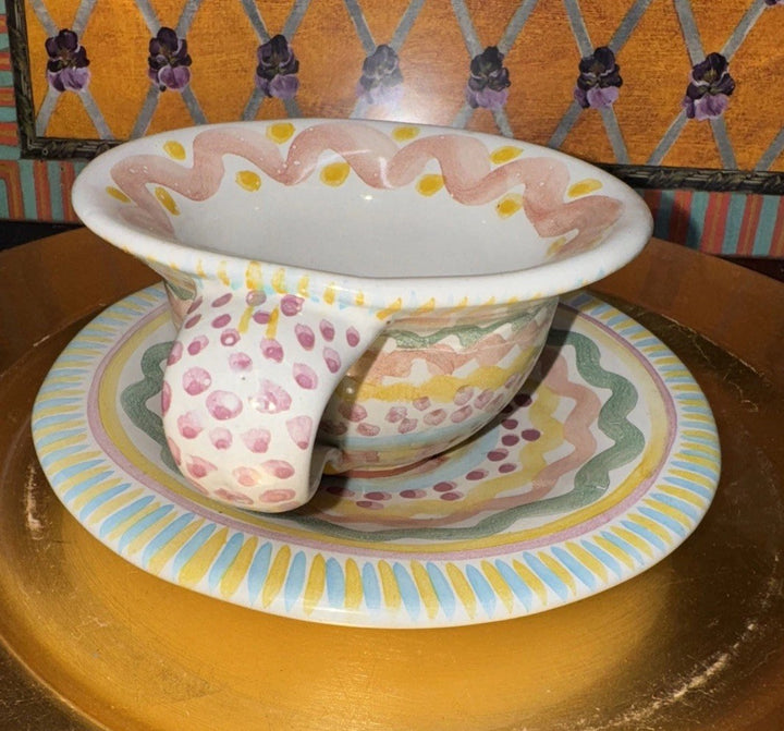 Victoria & Richard Era Mackenzie Childs Taylor Aurora  Cup And Saucer 1988