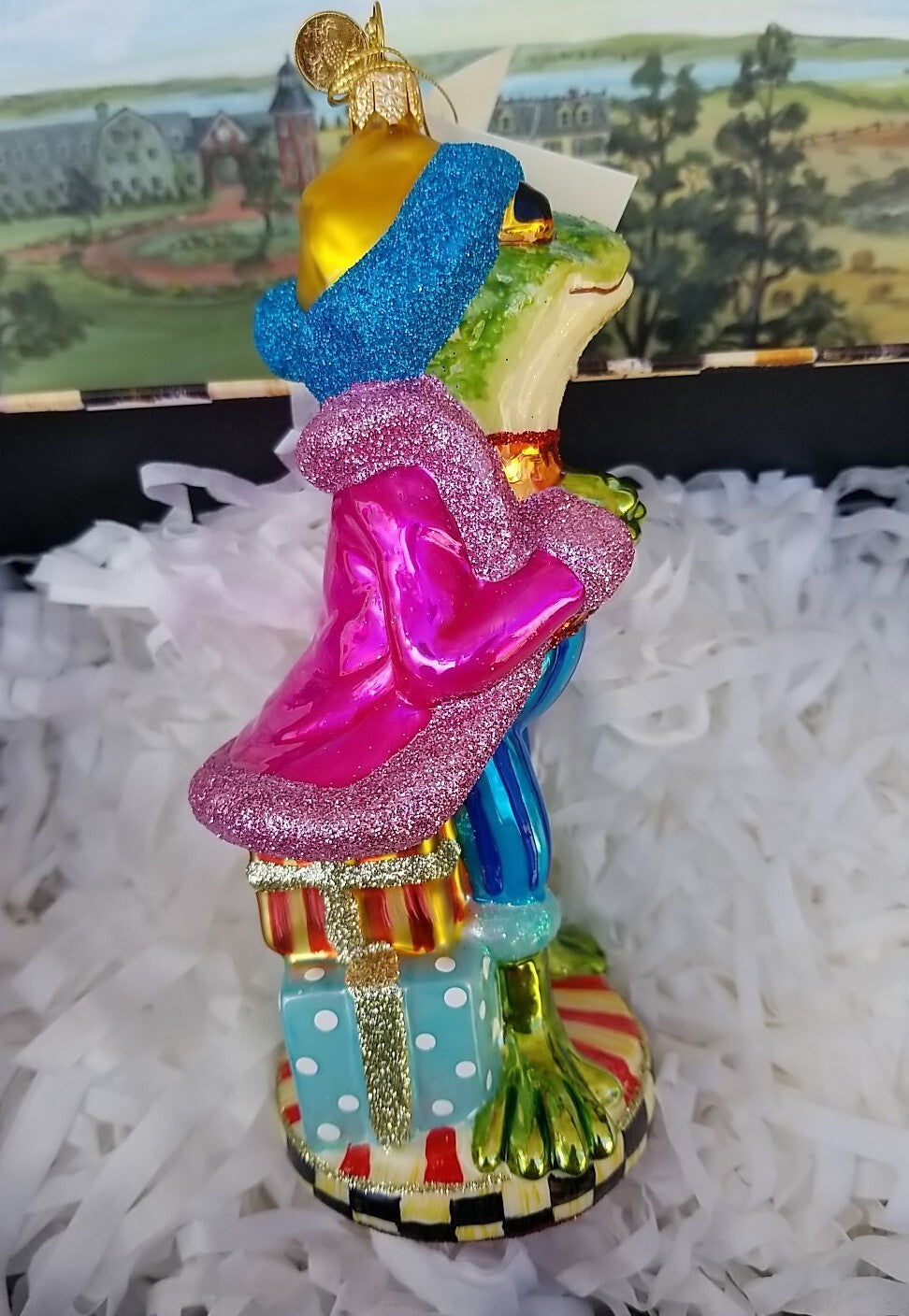 MacKenzie Childs Granny Kitsch FROG Christmas Ornament- New In Box